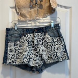 Forever 21 Blue Jean Shorts with White Lace